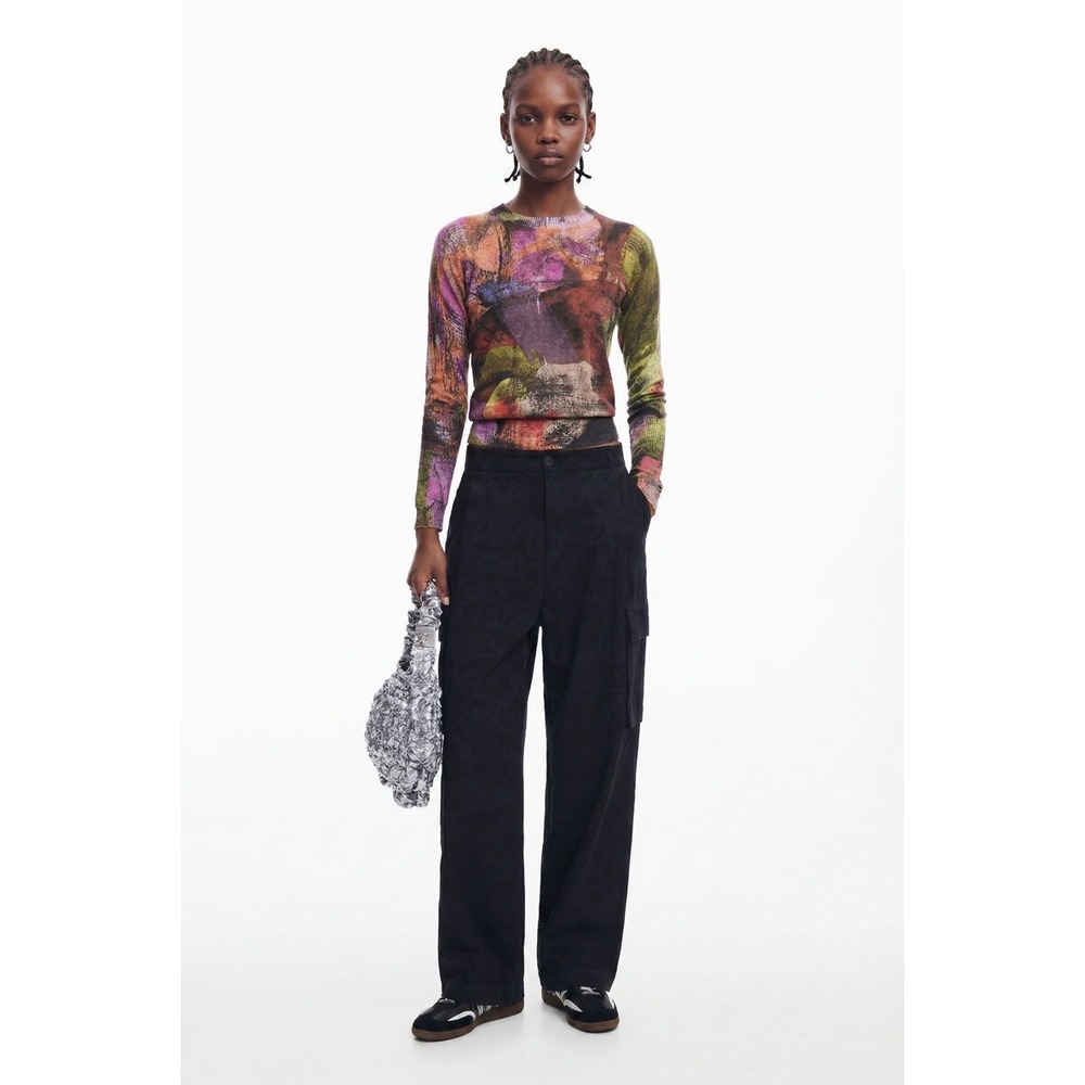 Desigual Women Sweater XL Multicolor Abstract Art Maximalist Avant Garde